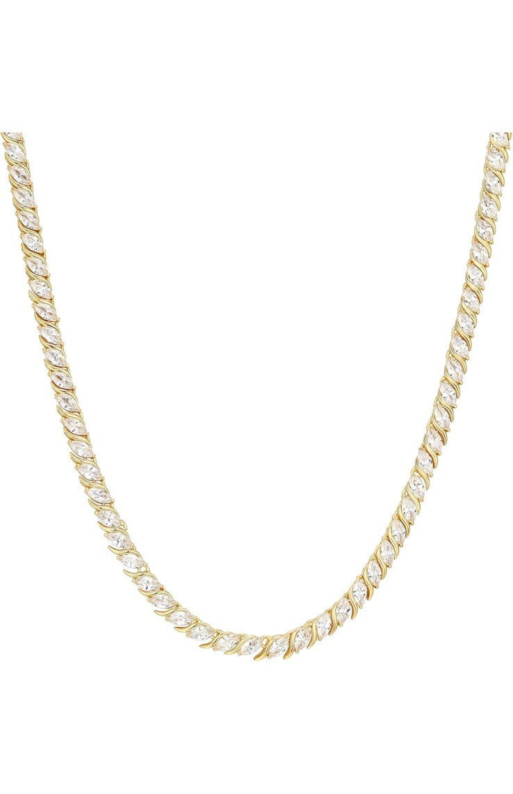Amazon Essentials Cubic Zirconia Wave Tennis Necklace Sterling Silver, 18"