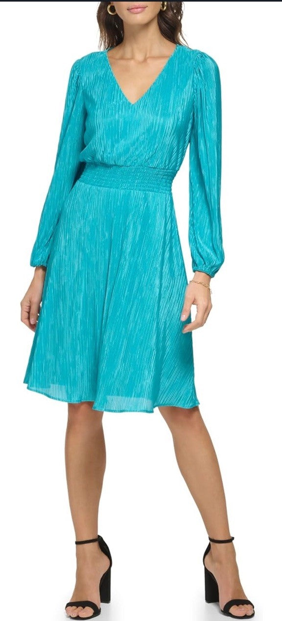 kensie Women's Balloon Sleeve Smocked Waist Mini Dress Size 16 