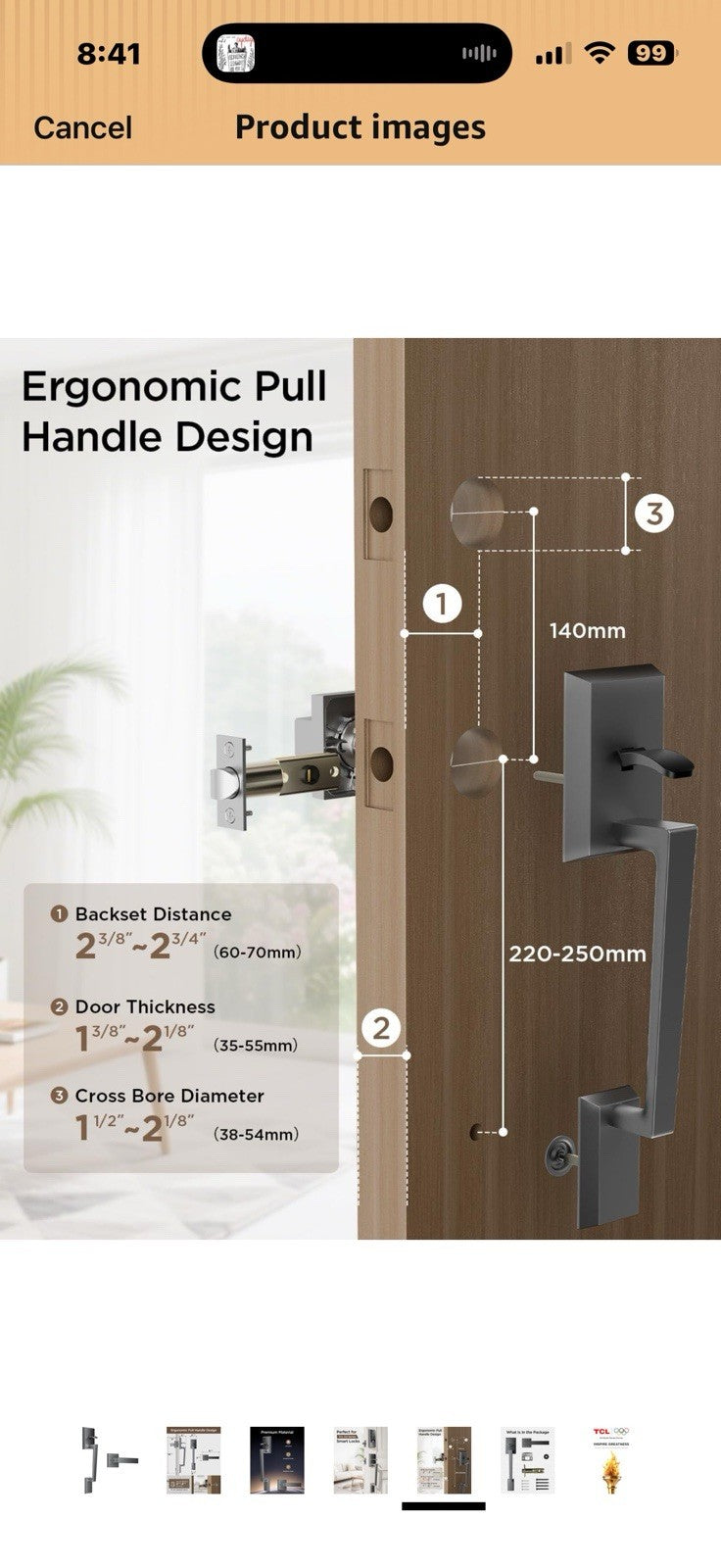 TCL Front Door Handle Set for D2 Series Smart Lock, Exterior Handleset