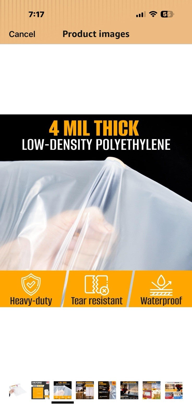 Flame Retardant Plastic Sheeting  3' x 50', 1800SqFt Pack of 12