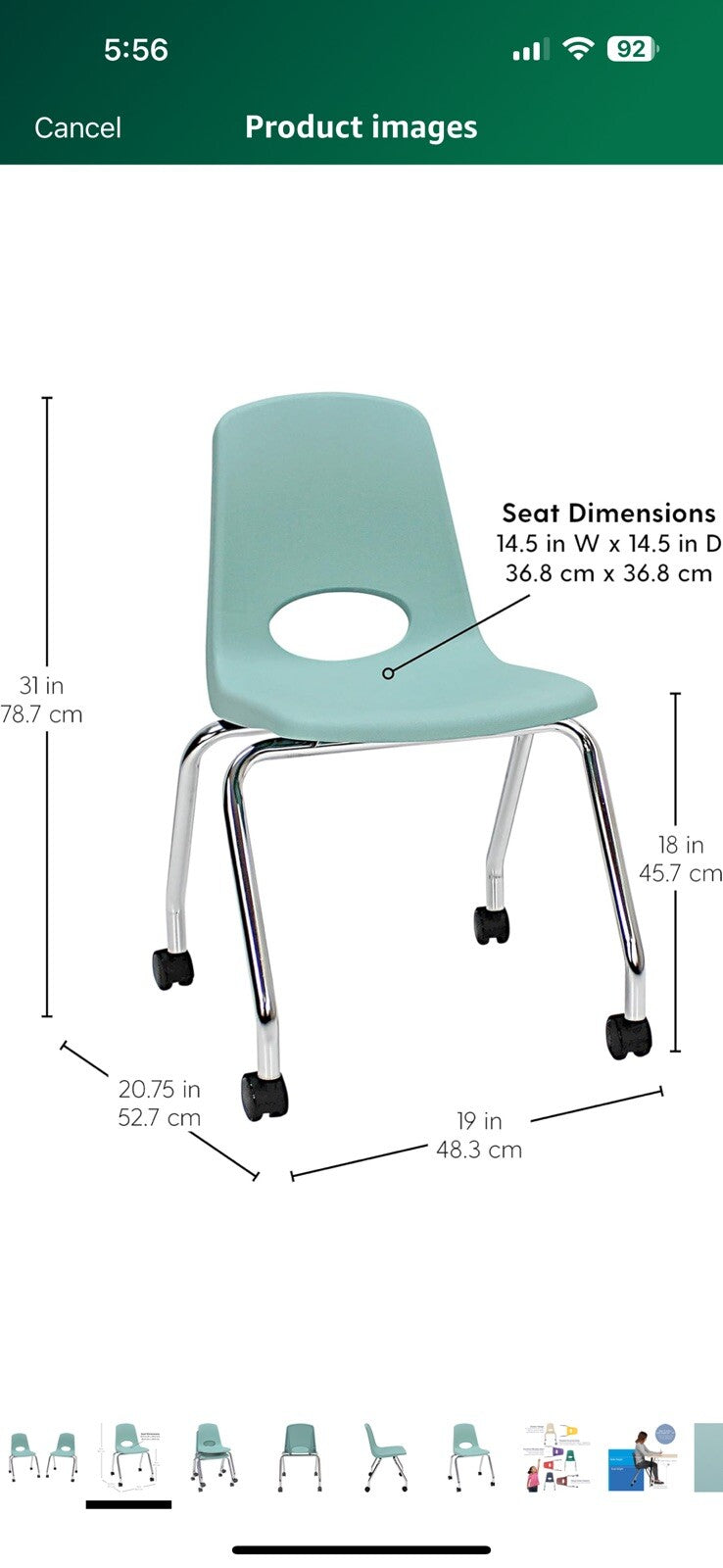 Factory Direct Partners 10372-SF 18" Mobile School Chair with Wheels