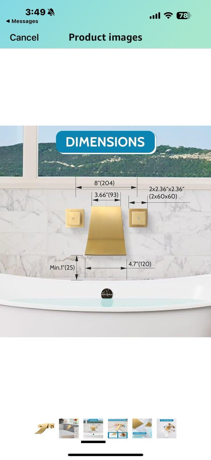 Wall Mount Waterfall Tub Filler, High Flow Bath Tub Faucet 3 Holes Bathroom 