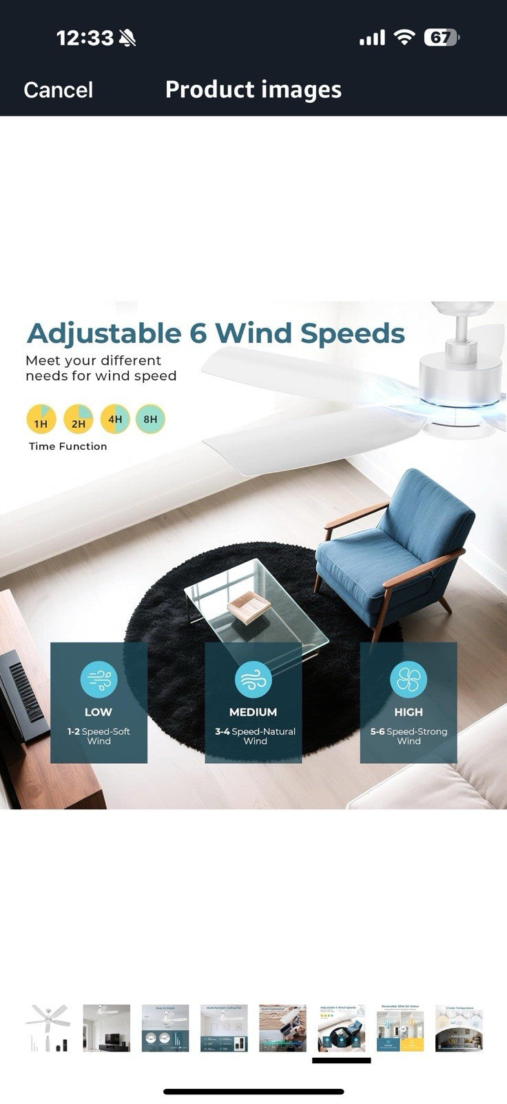 ZAFRO 52" Downrod Mount Ceiling Fan with Light & Remote – 6-Speed 