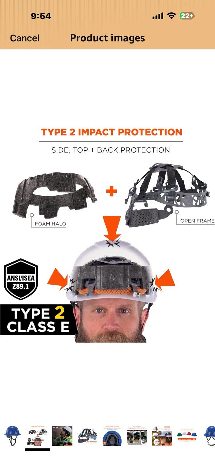 Ergodyne Skullerz 8963 Full Brim Safety Helmet, Type 2 Class E Hard