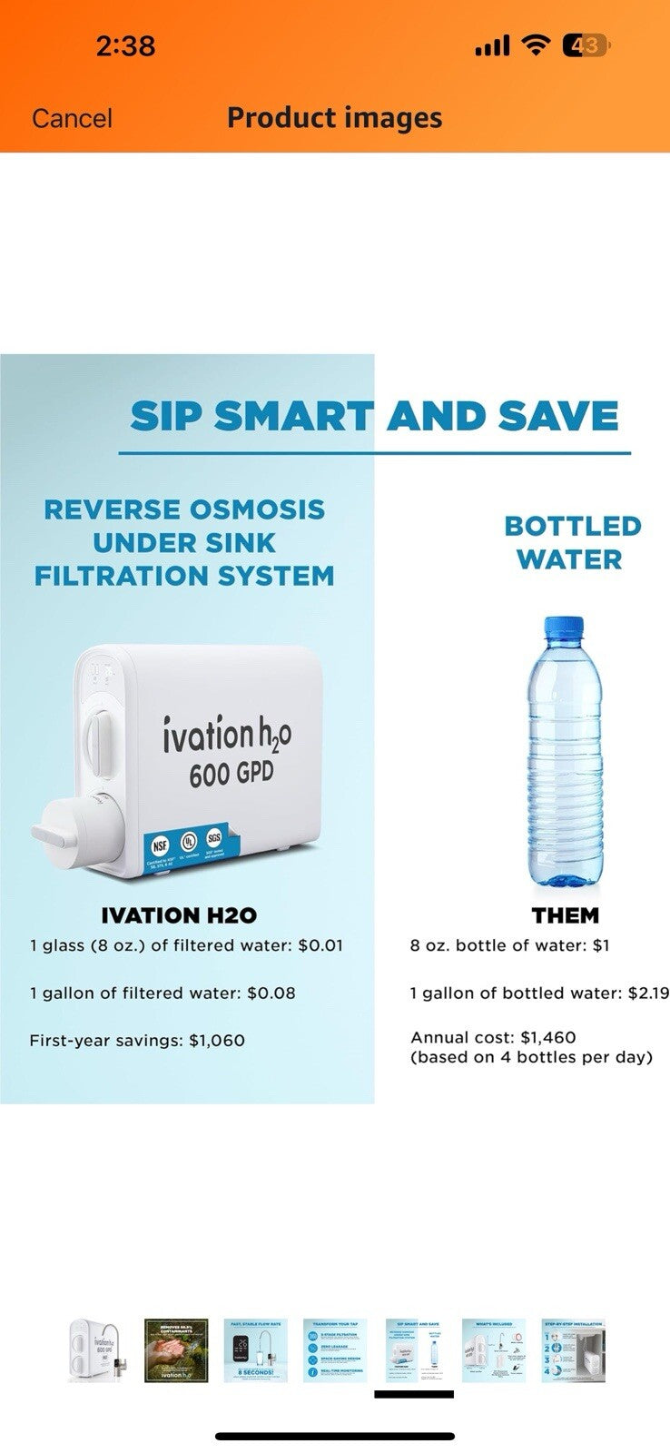 Ivation H2O 600 GPD Reverse Osmosis Under Sink Tankless Water Purifier