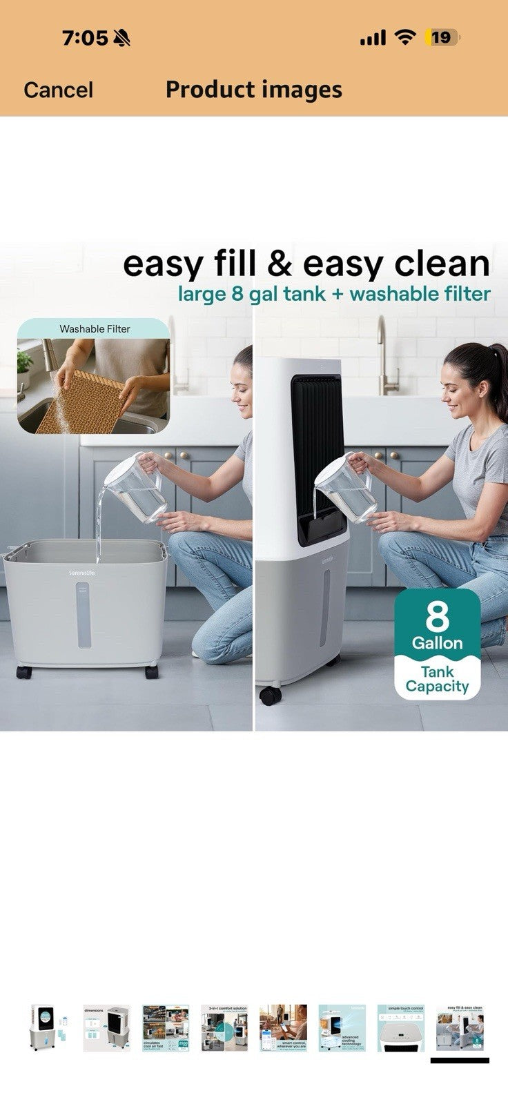SereneLife Portable Swamp Cooler Air Conditioner - 2500 CFM Airflow, 8 Gallon