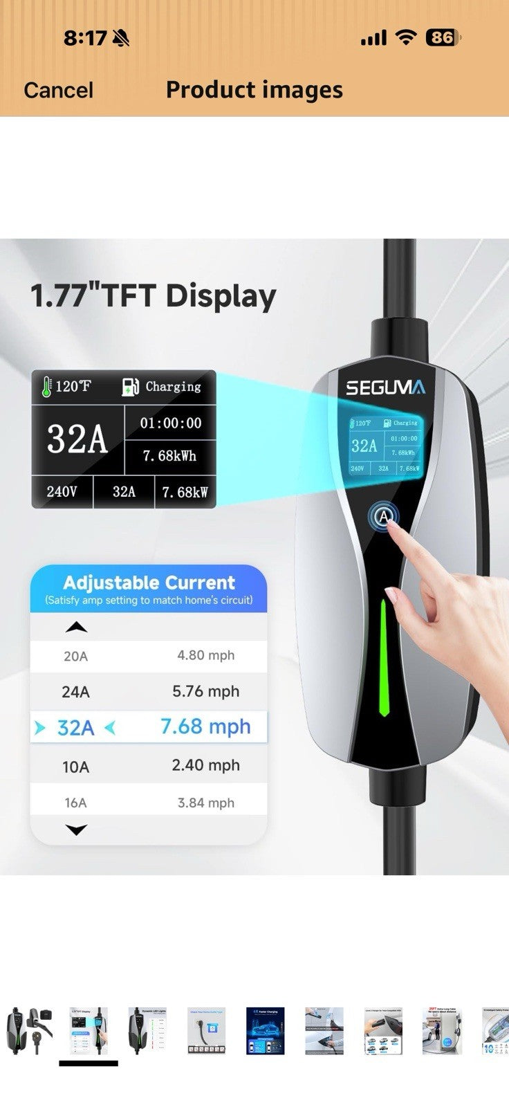 Level 2 EV Charger for Tesla, 32Amp 240V 7.68kW NACS EV Chargers,
