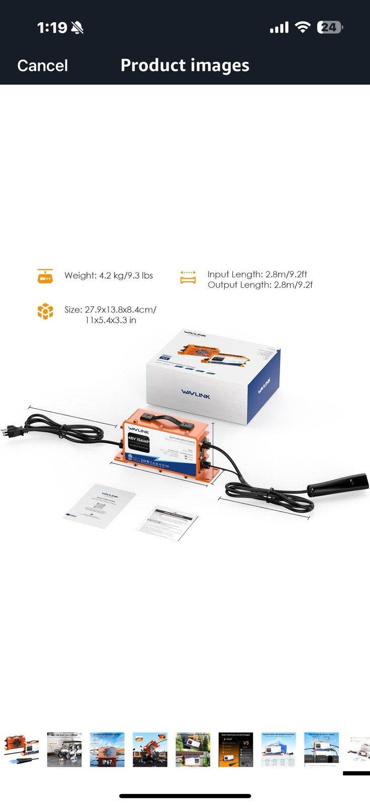 WAVLINK Golf Cart Charger, GS950C - 48V 15A Max, 810W Output,