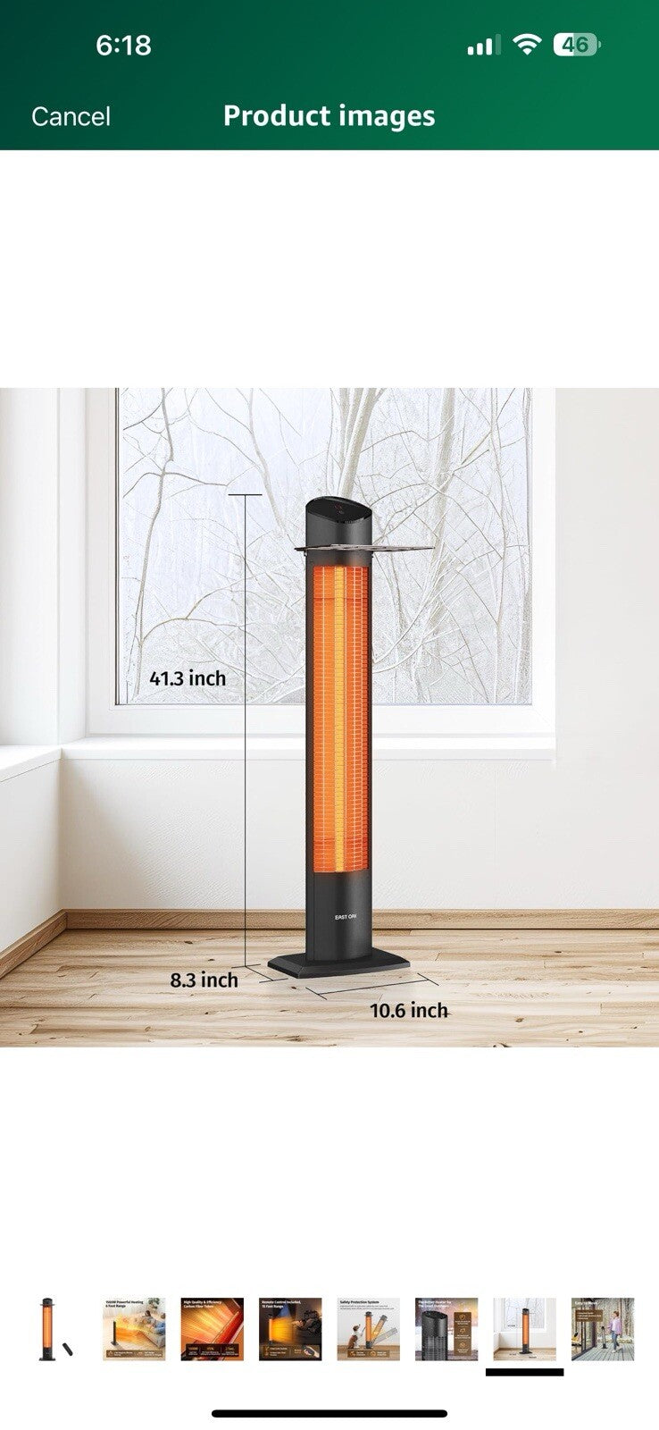 EAST OAK 1500W Patio Tower Heater Waterproof Outdoor Electric Heater