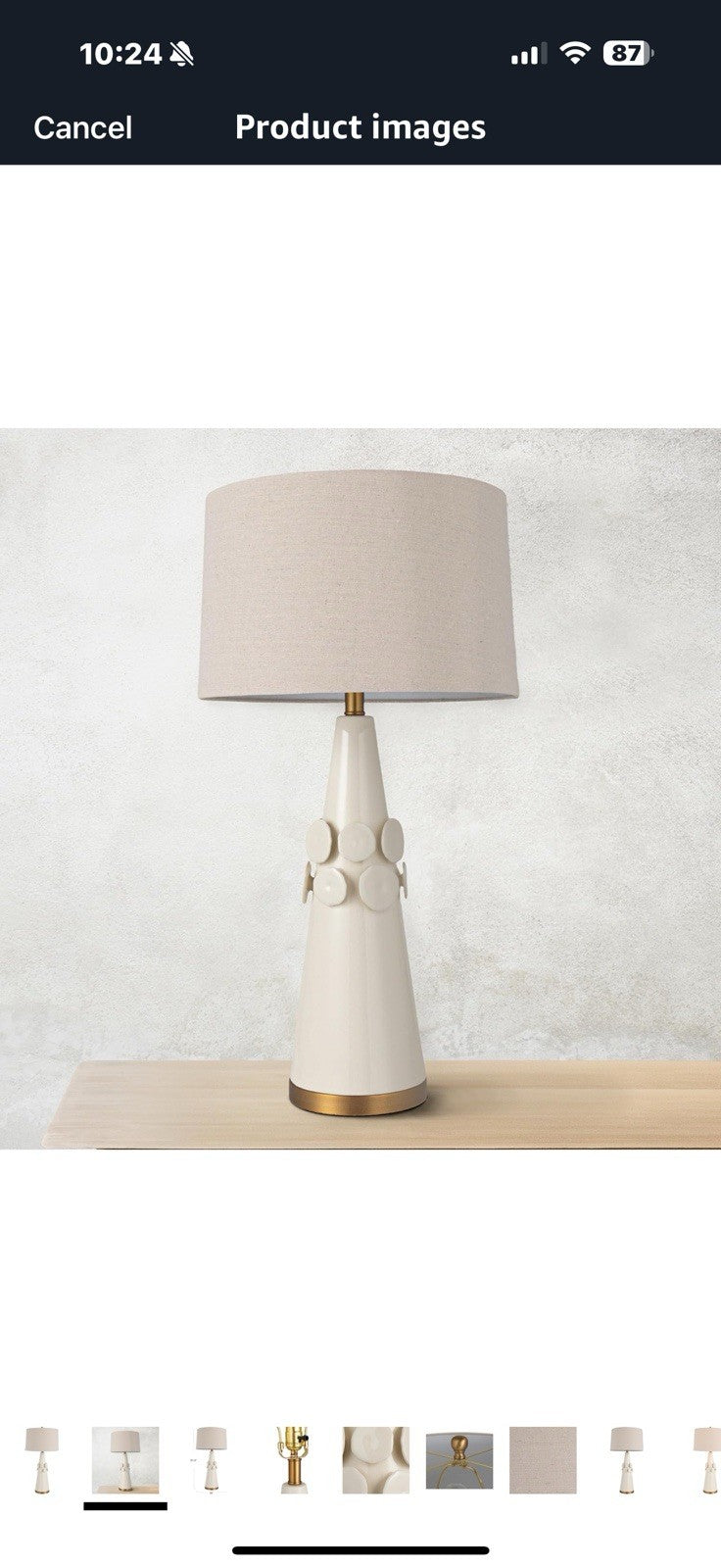 Creative Co-Op Stoneware Conical Table Lamp with Cream Crackle Glaze and