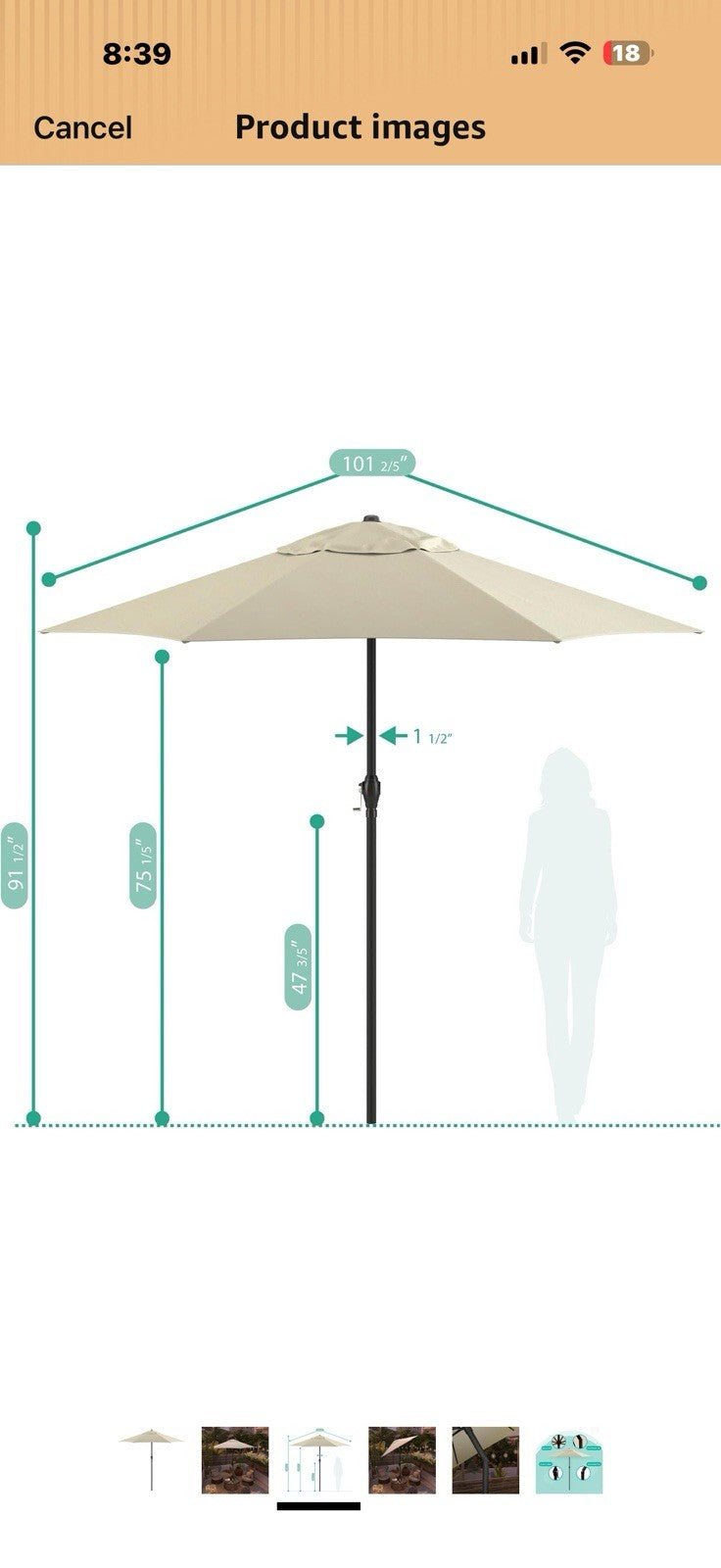 Sunline 9 ft Patio Umbrella with Crank & Push Button Tilt, Outdoor Market