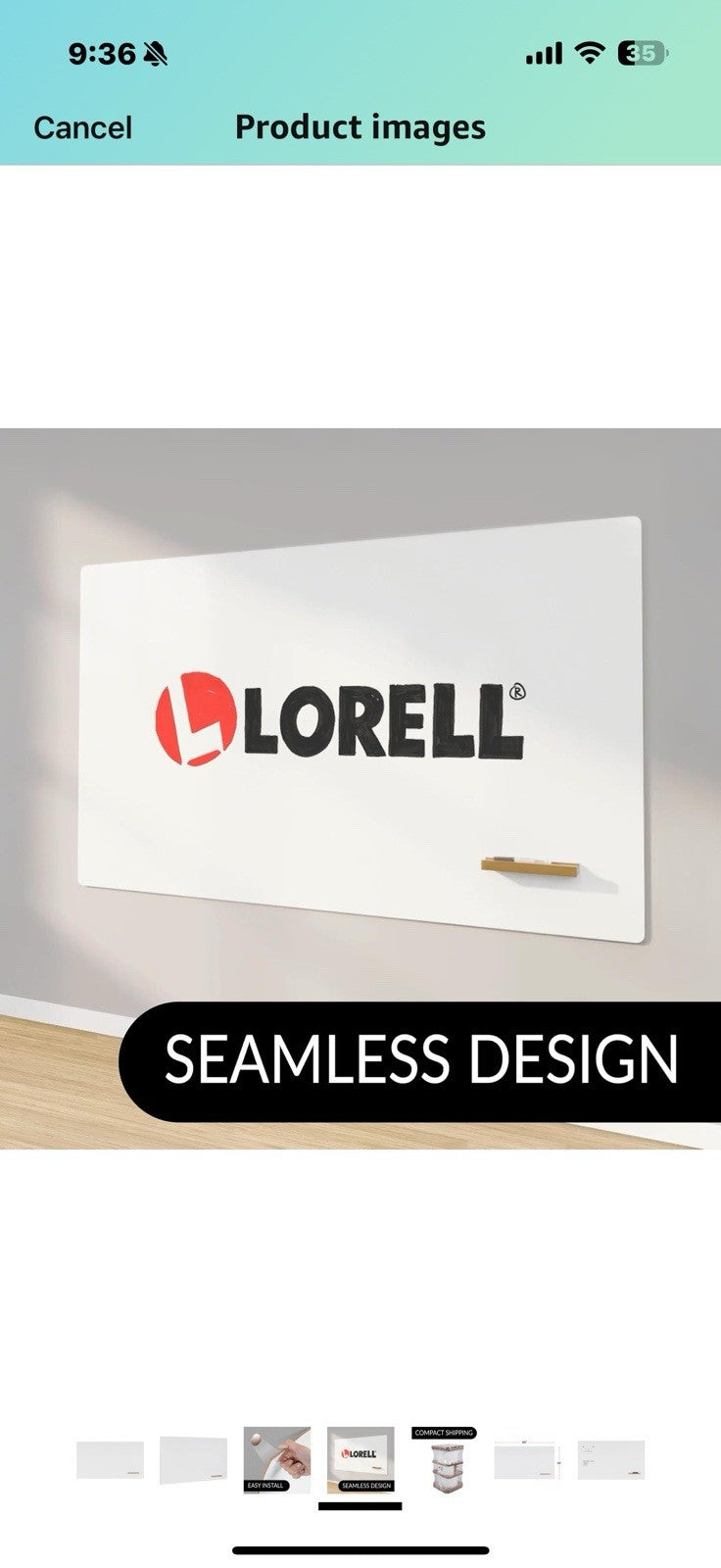 Lorell Loop Magnetic Frameless Whiteboard with Marker Tray, 60" x 36",