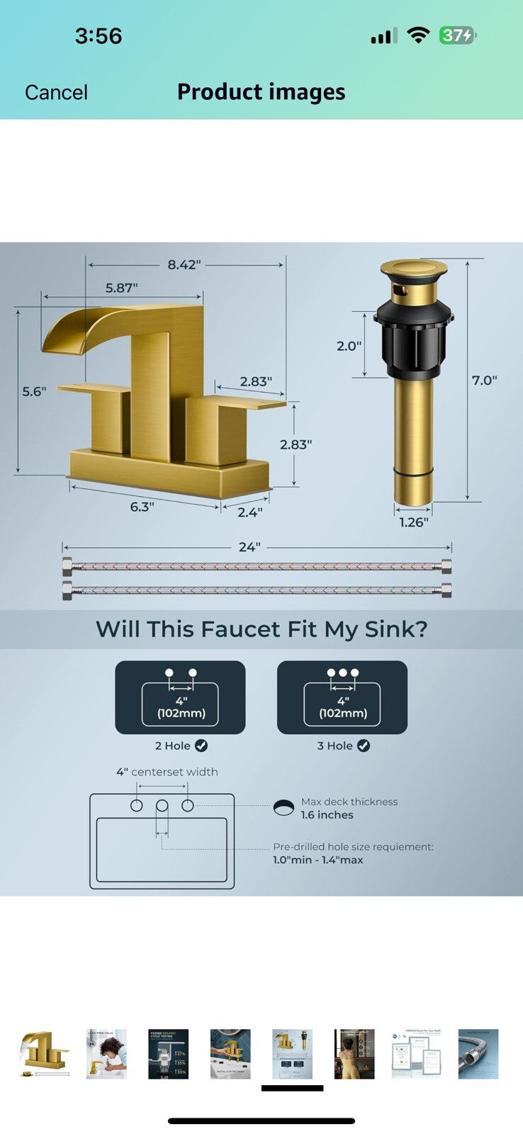 FORIOUS Waterfall Gold Bathroom Faucets, Two Handle Bathroom Sink