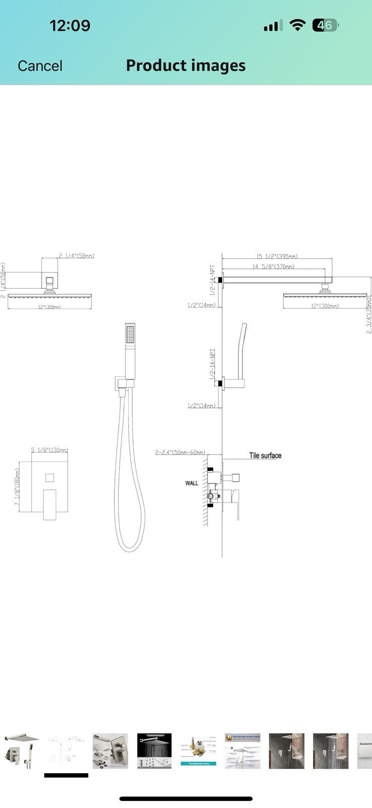 WELLFOR 12-In Wall Mounted Rain Shower Faucet with Single Handle