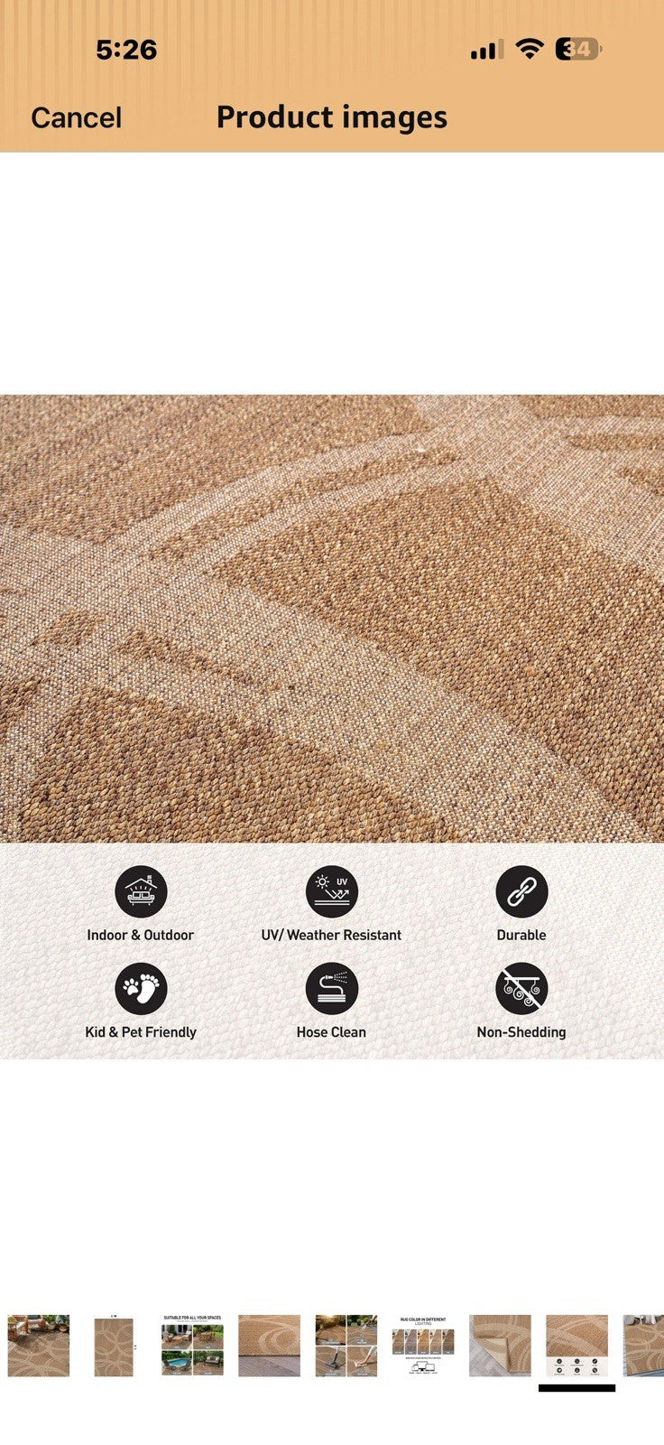 Rugshop Abstract Indoor Outdoor Flat Woven Area Rug,Natural Jute