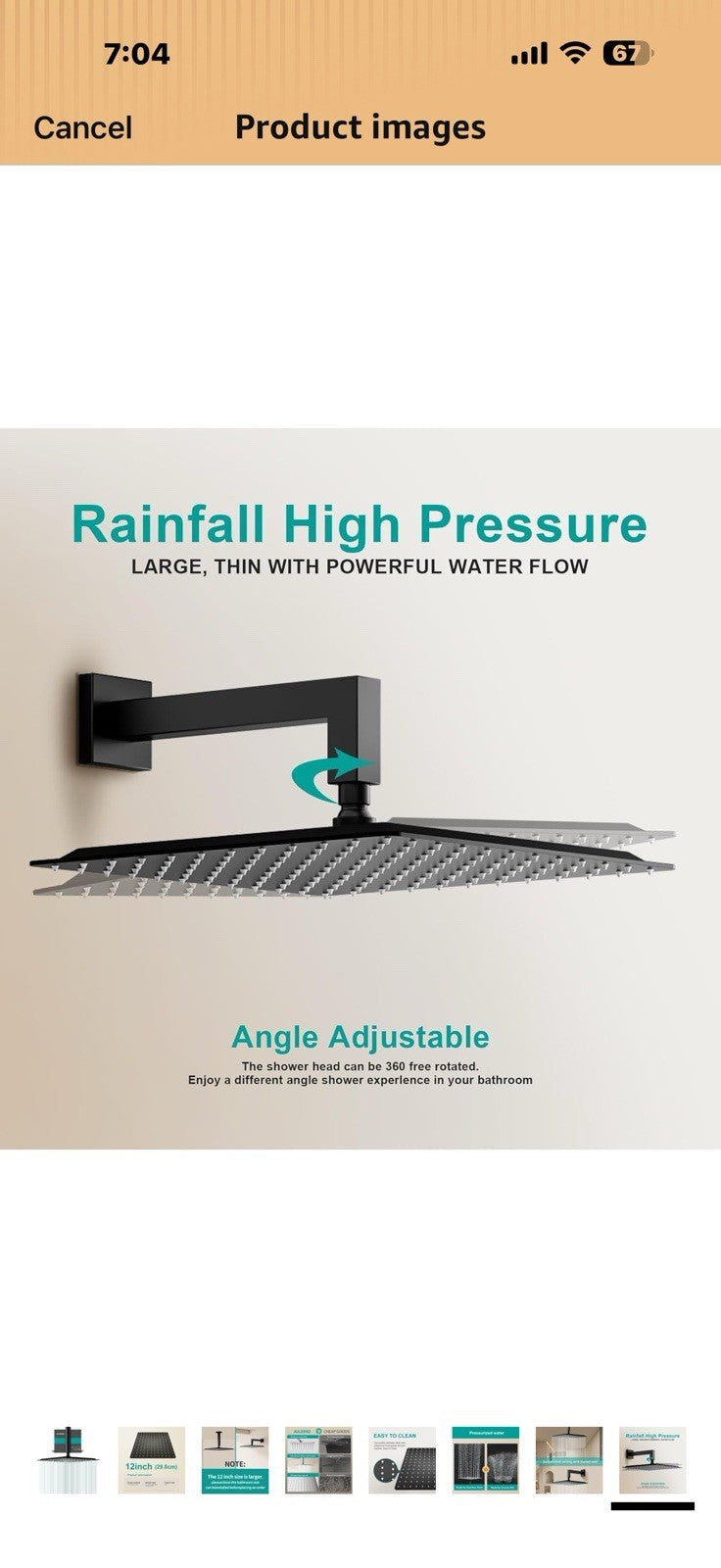 Square Rain Shower Head, High Flow Stainless Steel,Work with any decorative