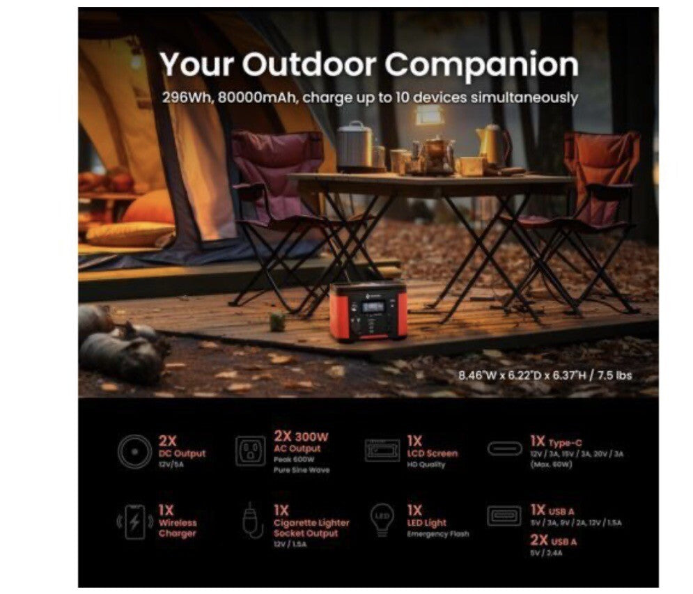 ARROWHEAD OUTDOOR 296WPortable Power Station, Lithium, Solar Generator,
