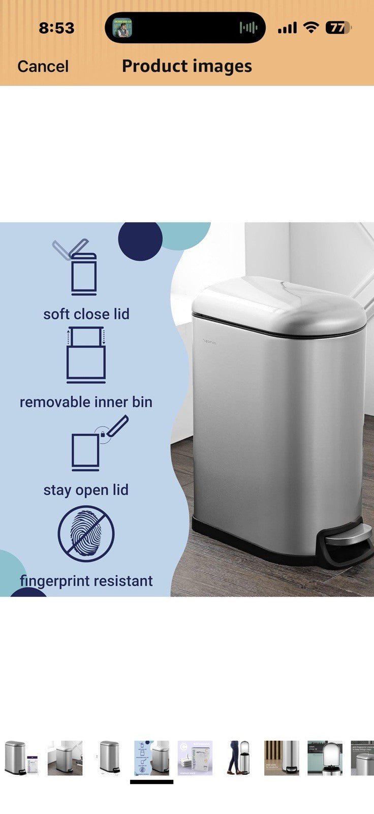 happimess  Roland 10.6 Gal. Chrome Step-Open Trash Can