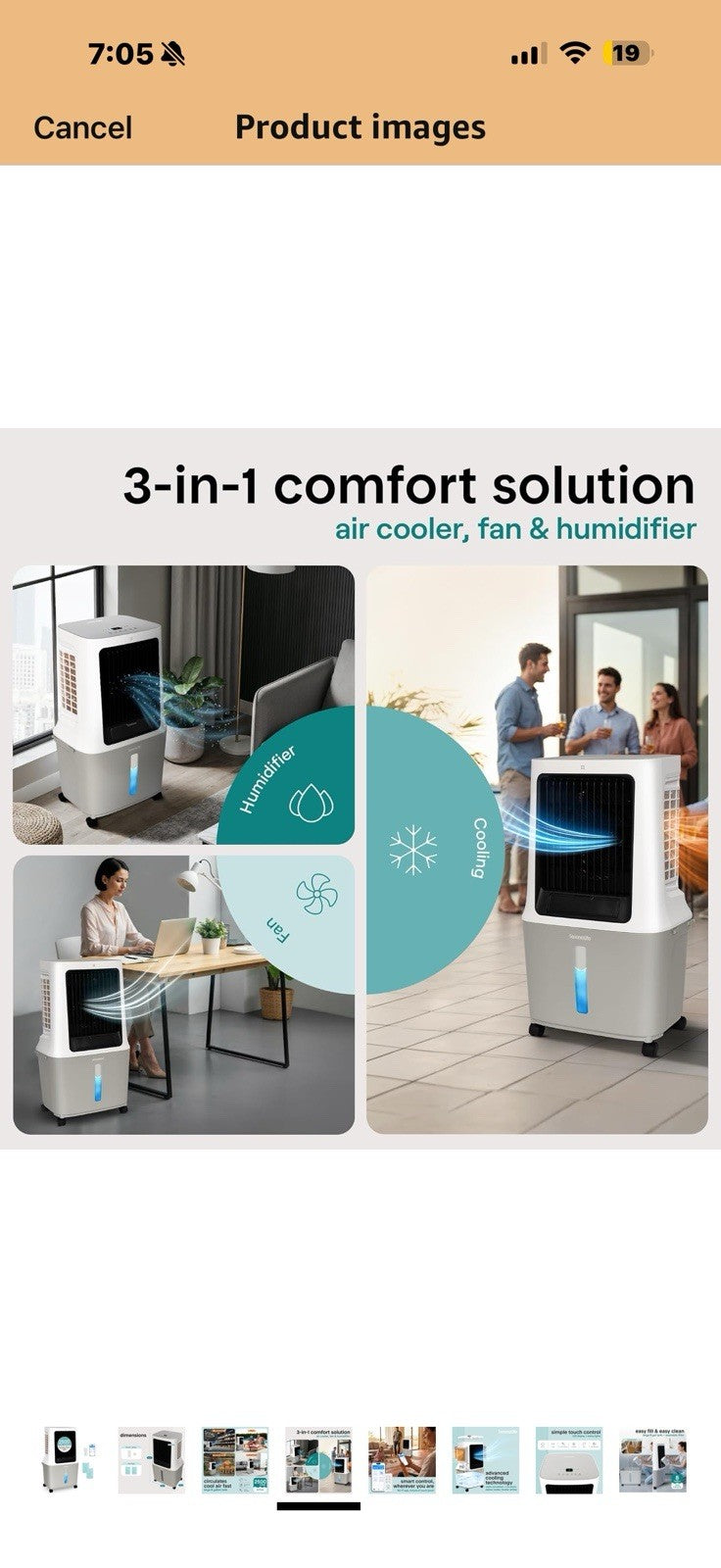 SereneLife Portable Swamp Cooler Air Conditioner - 2500 CFM Airflow, 8 Gallon