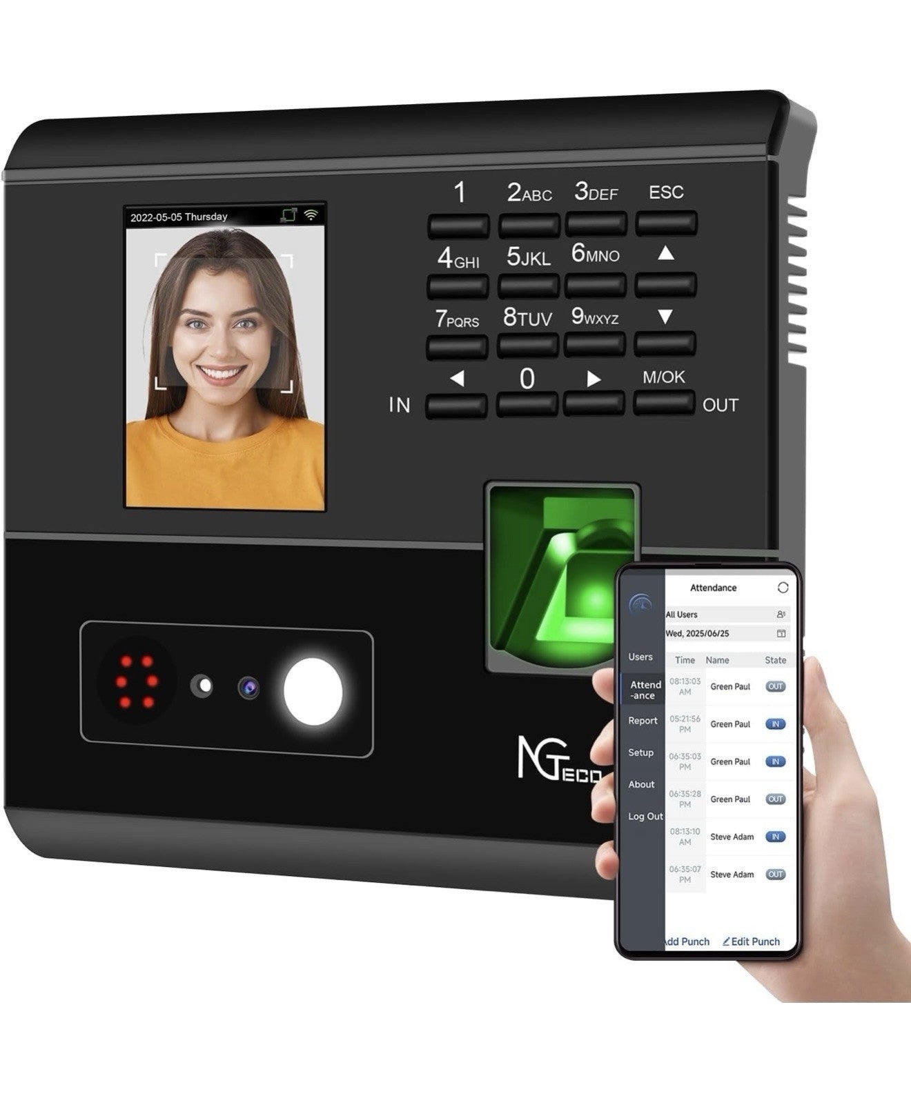 NGTeco Time Clock for Small Business, 4-in-1 Employee Attendance Machine