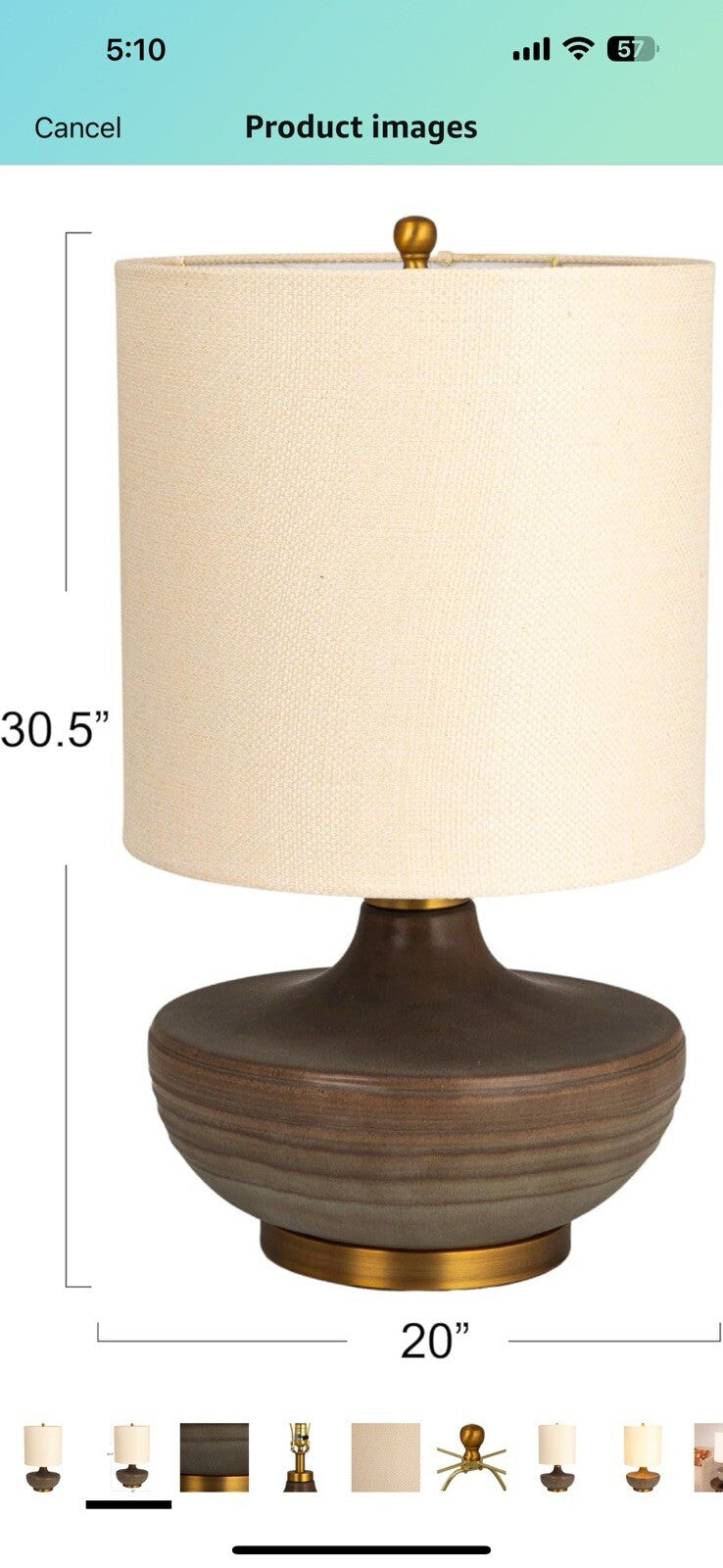 Creative Co-Op Stoneware Table Lamp with Elongated Drum Shade, Brown