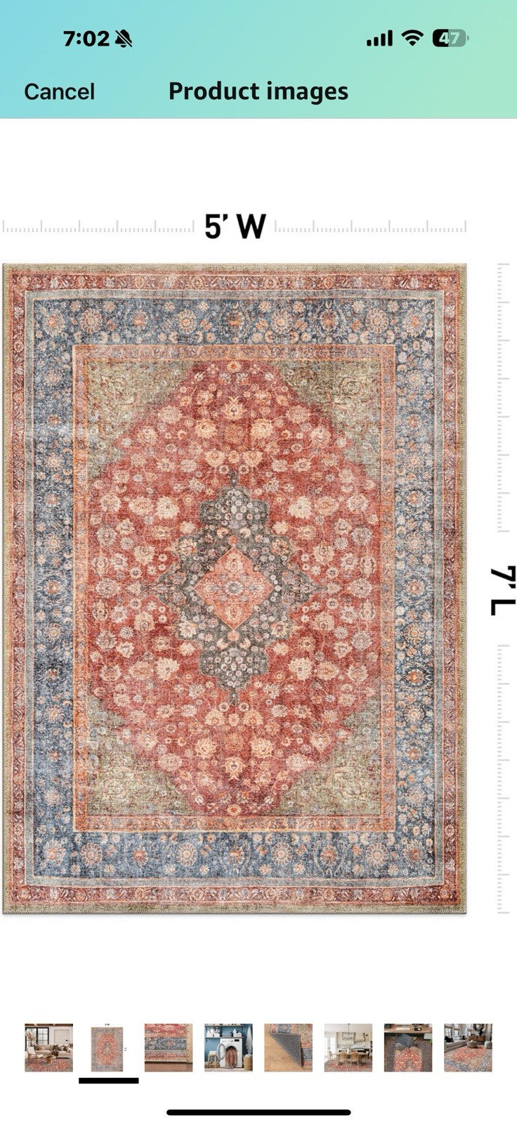 Rugshop Noelle Red Medallion Floral Area Rug – Machine Washable, Non-Slip 