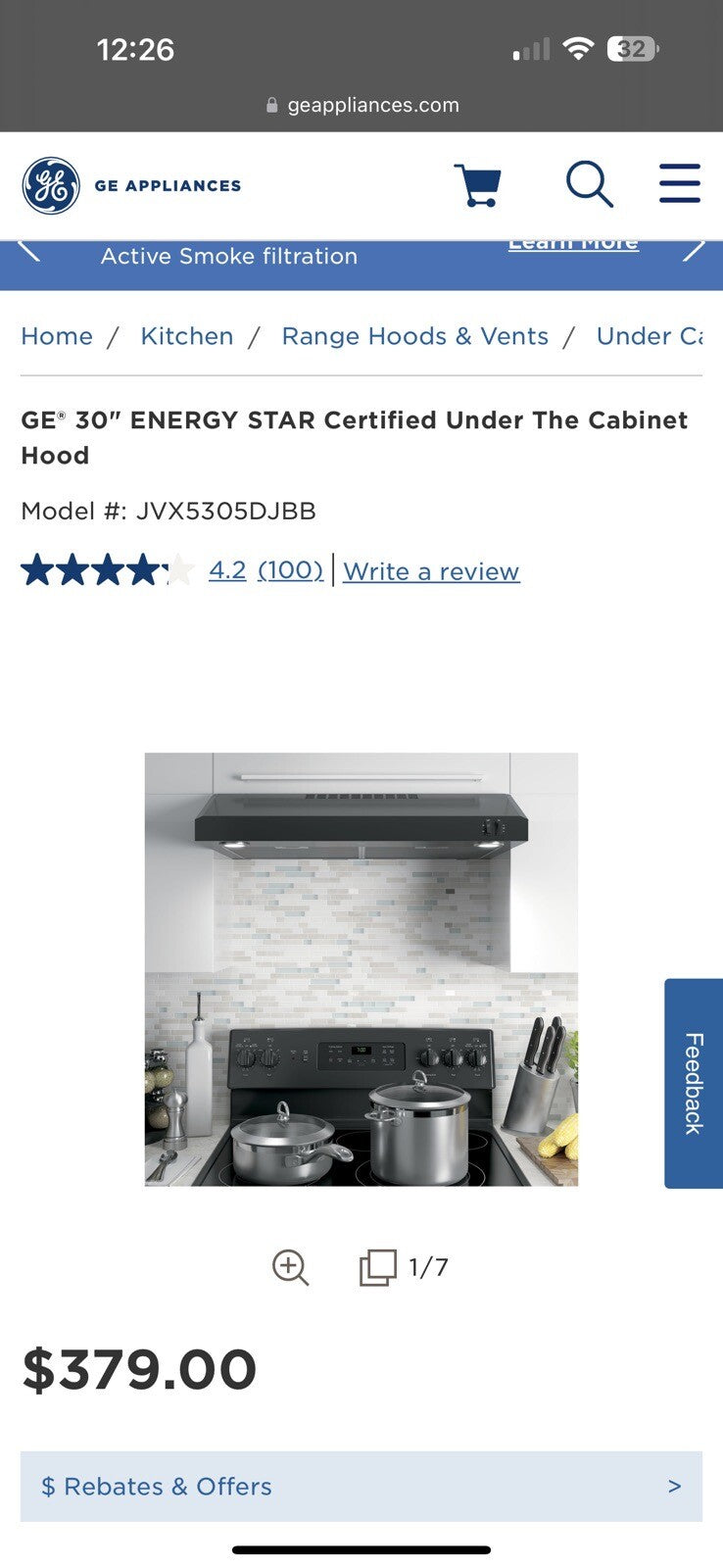 GE 30" Energy Star Certified Under The Cabinet Hood
