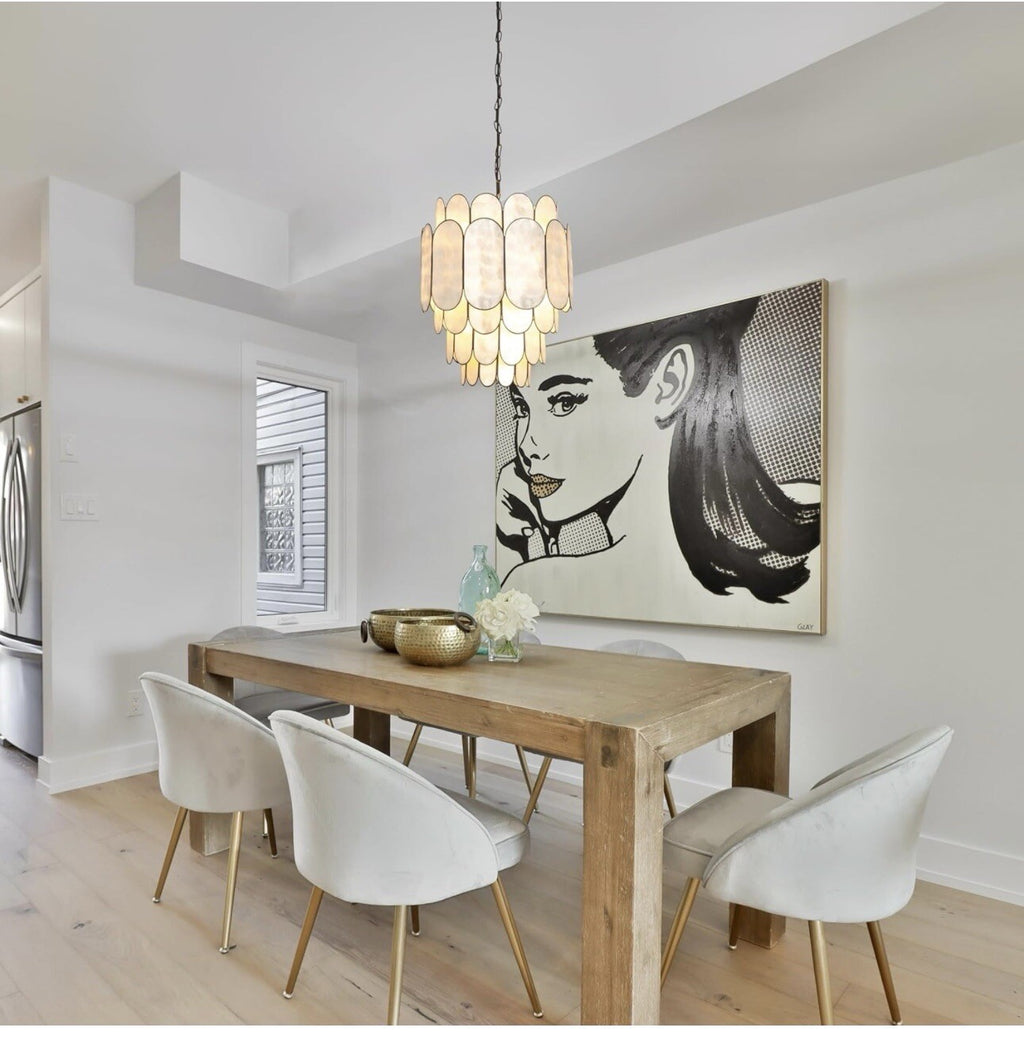Creative Co-Op EC1685, Black Laminated Capiz Tiered Chandelier