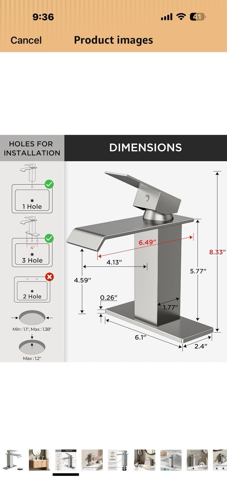 FORIOUS Bathroom Faucet Brushd Nickel Modern Waterfall Bathroom