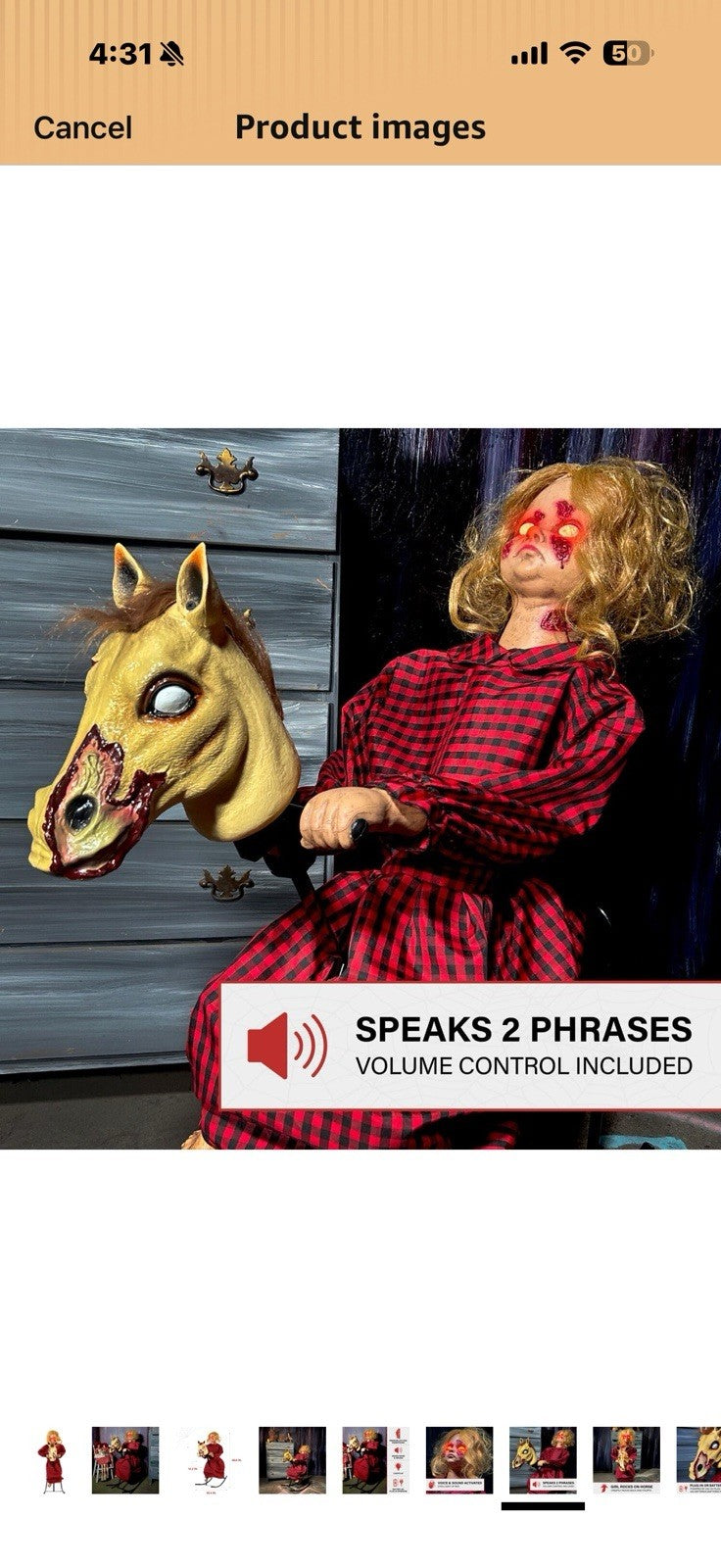 Haunted Hill Farm 3.2-Ft Animatronic Rocking Horse Girl, Halloween 