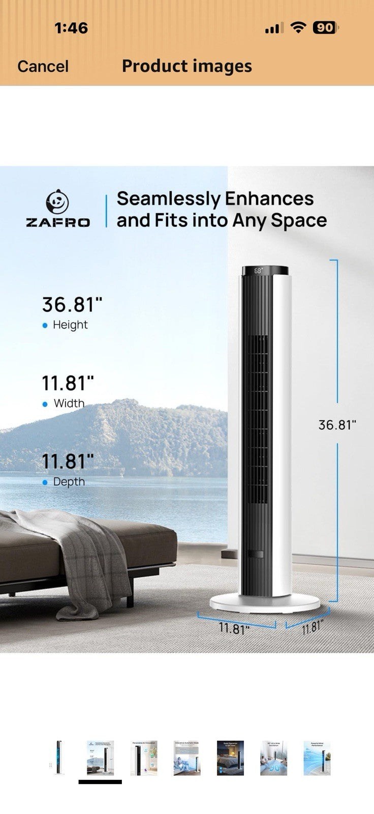 ZAFRO Tower Fan for Bedroom, 37'' Cooling Fans with 4 Modes 6 Speeds,