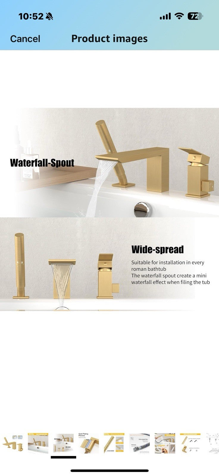 BESy Brass Waterfall Roman Bath Tub Faucets with Sprayer, Deck Mount