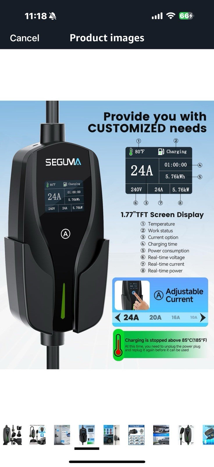 NEMA 14-30 Level 2 EV Charger, Electric Vehicle Portable Charger with 24A 240V