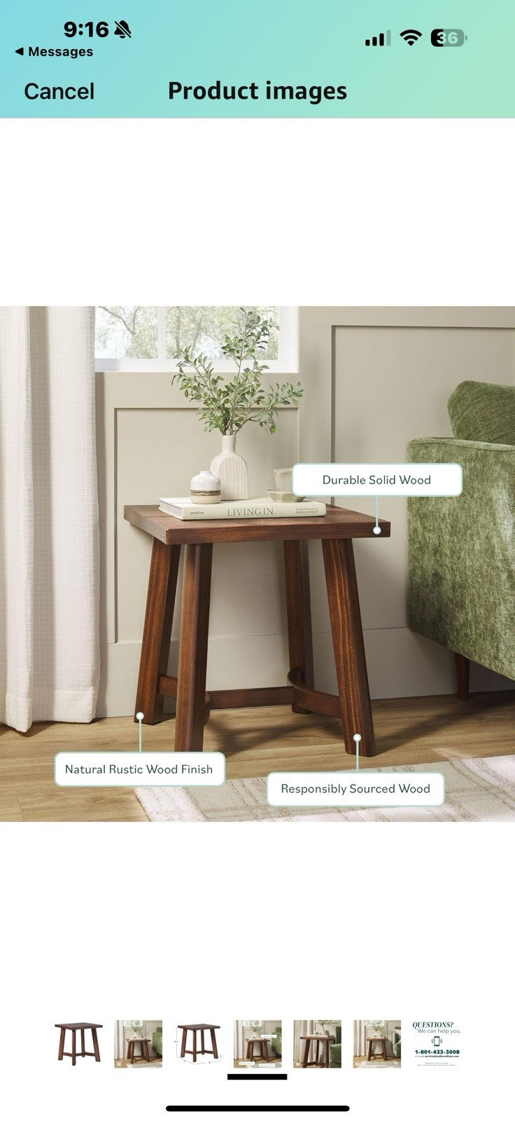 Walker Edison Colt Modern Farmhouse Solid Wood Square Side Table, 18 Inch