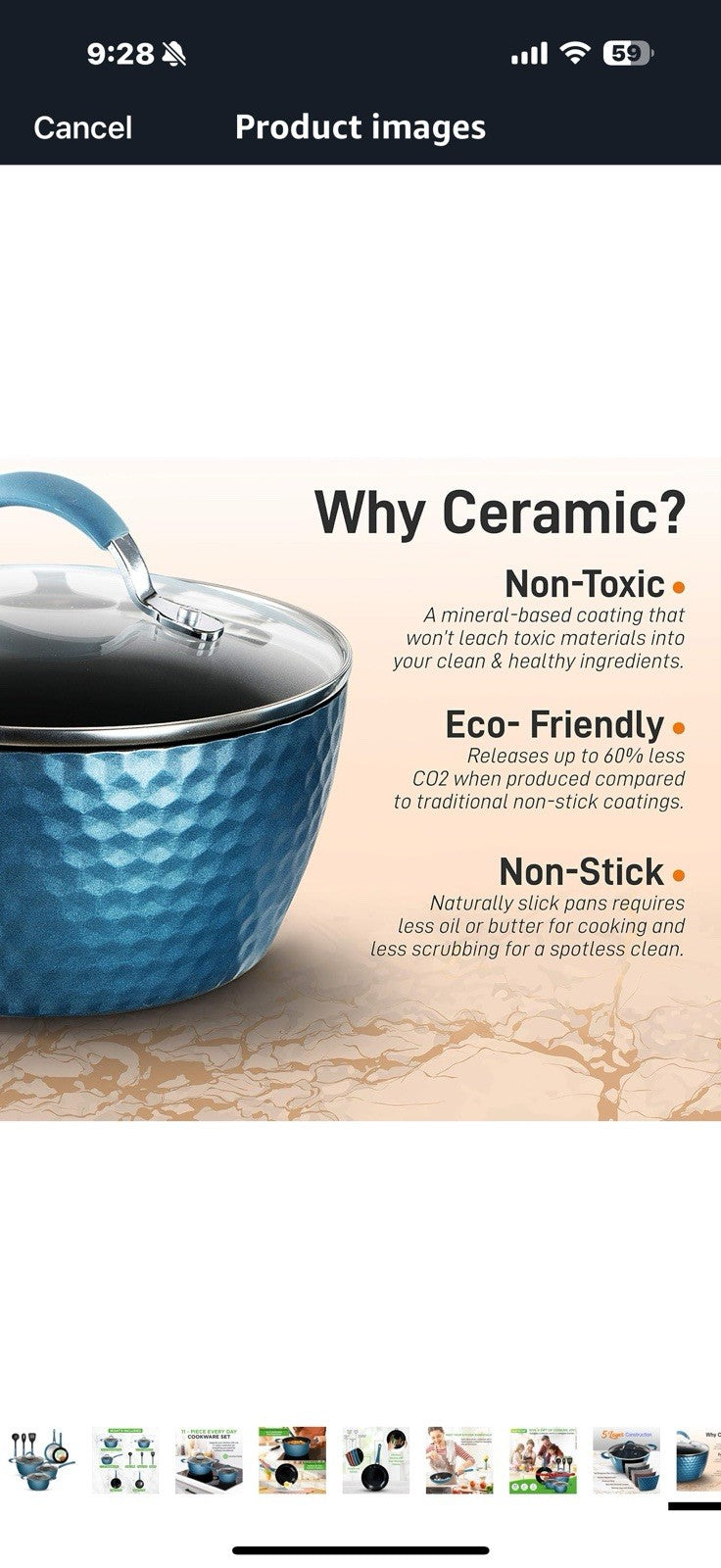NutriChef 11 Pc Ceramic Cookware Set - Excilon Blue Diamond, Nonstick,