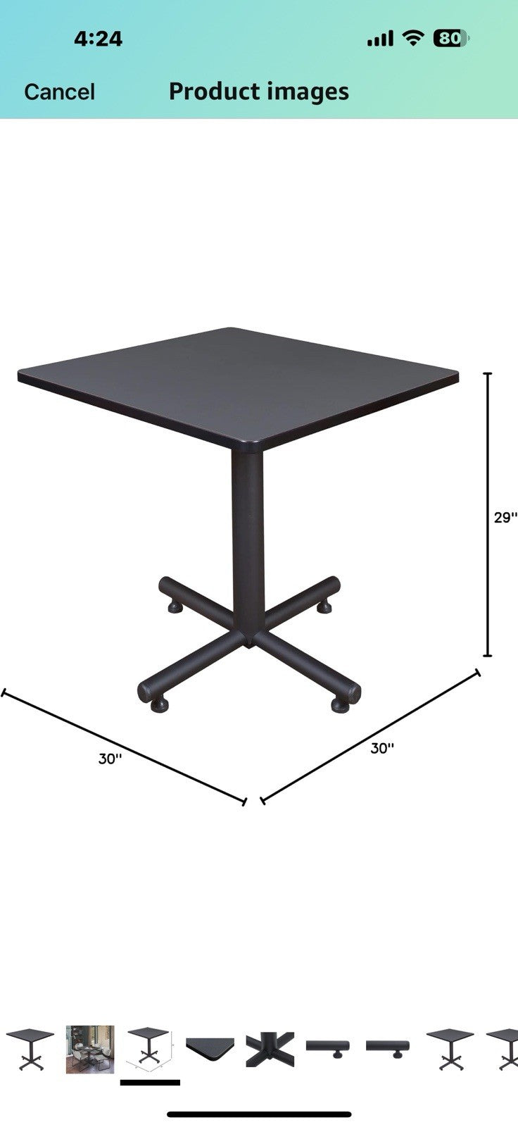 Romig Kobe 30-Inch Square X-Base Breakroom Table, Grey Finish - Durable,
