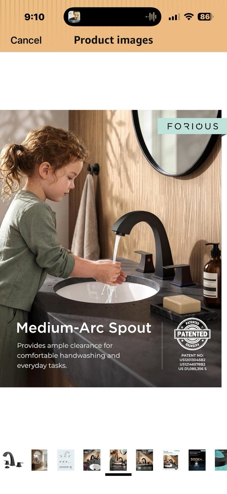 FORIOUS Bathroom Sink Faucet 3 Hole, Matte Black Bathroom Faucets