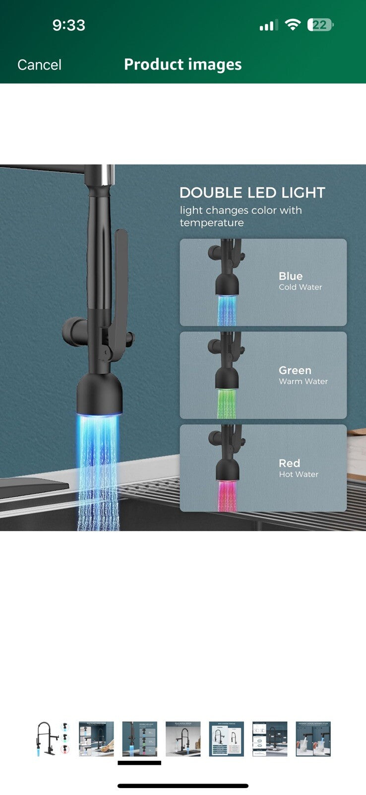 FORIOUS Black Kitchen Faucet, Commercial Kitchen Faucet with LED Light, 