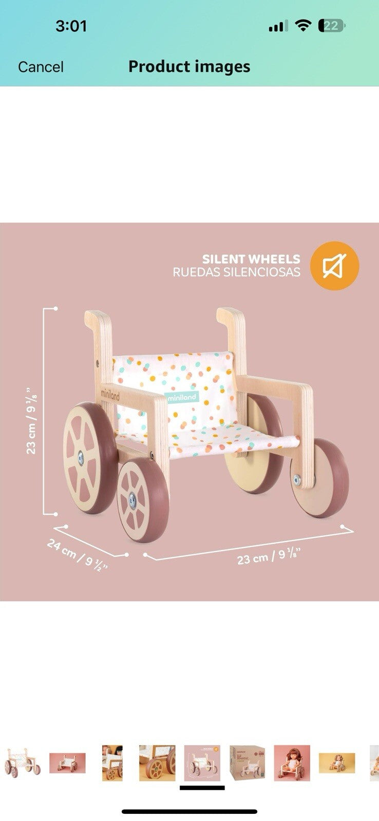 Miniland Doll Wooden Wheelchair Made with ECO Quality Materials which Provide