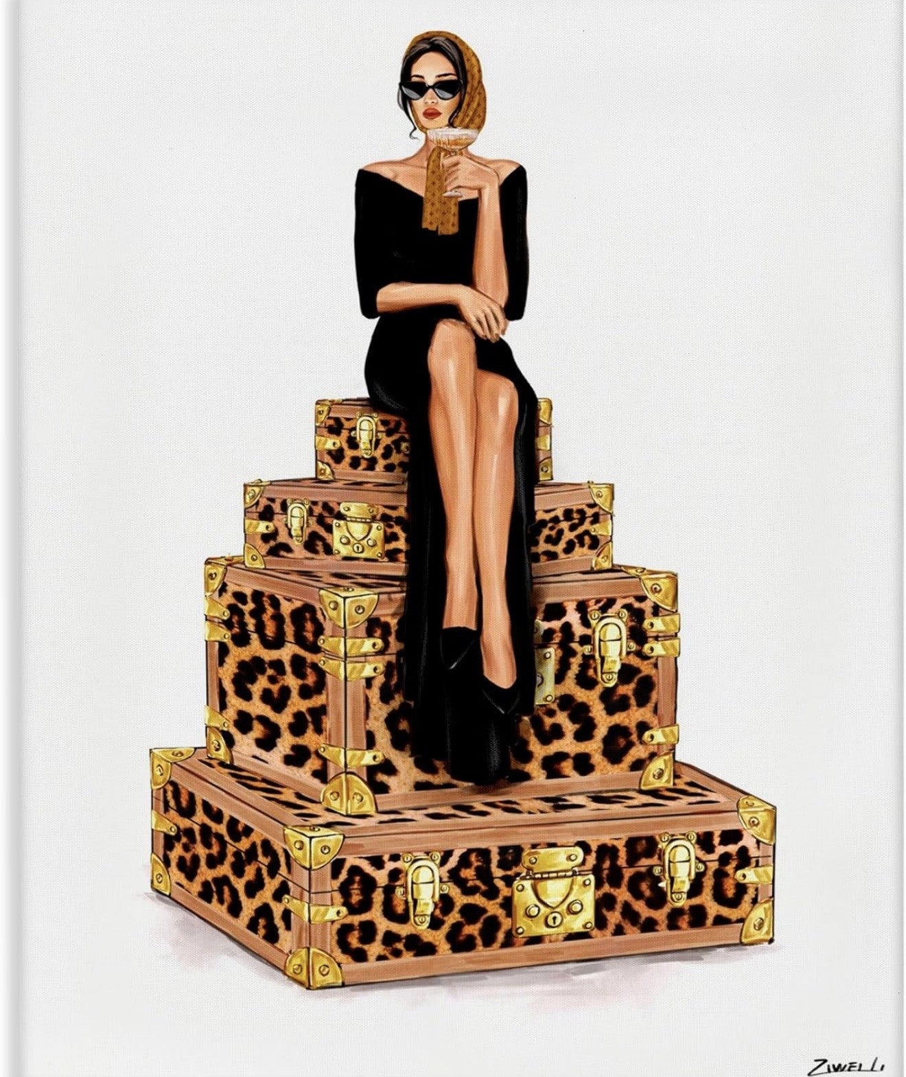 Stupell Industries Stylish Gal and Suitcases Canvas Wall Art design by