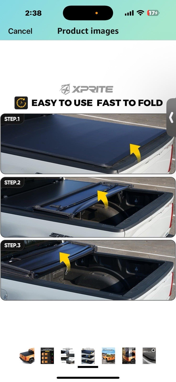 Xprite FRP Soft Folding Truck Bed Tonneau Cover Compatible with Chevrolet
