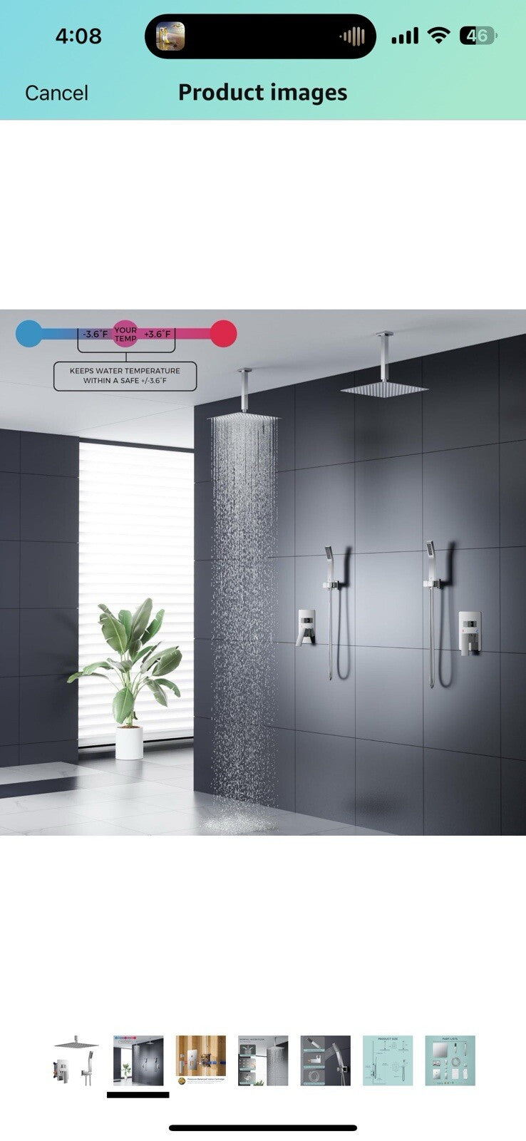 FORIOUS 12 in Rainfall Shower System - Ceiling Mount,Chrome Rain Shower