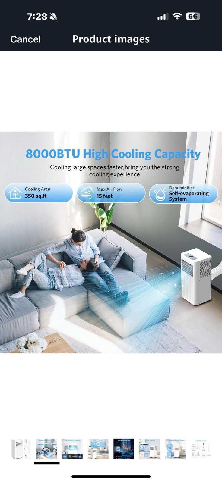 8000 BTUs Portable Air Conditioners with Cooling, Fan, Sleep Mode,