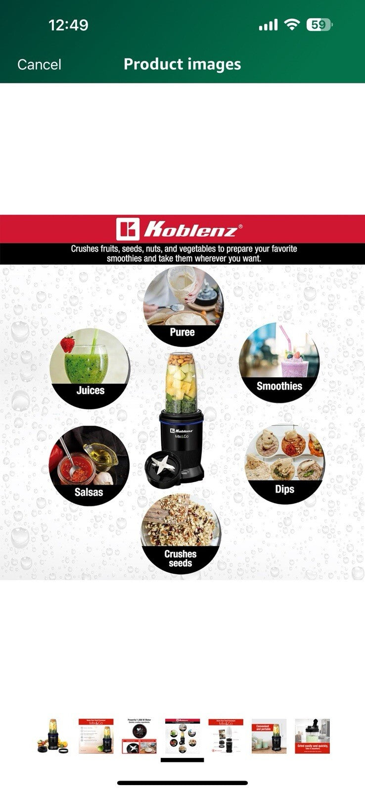 Koblenz Mix&Go Portable Blender, Personal Size Blender for Shakes and Smoothies 