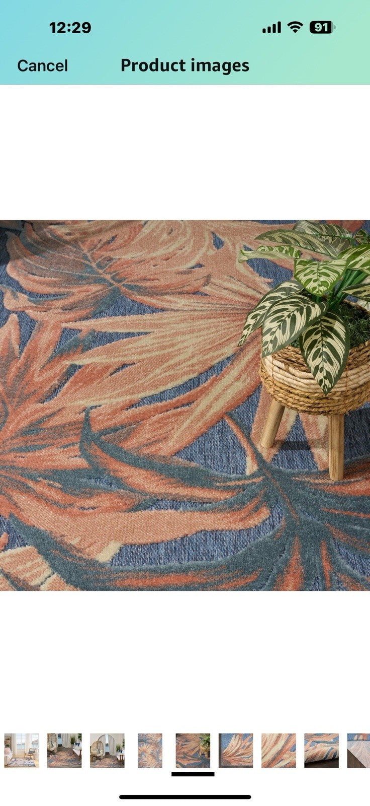 Nourison Aloha Blue Rose 5'3" x 7'5" Area Rug - Easy Clean, Non Shedding,