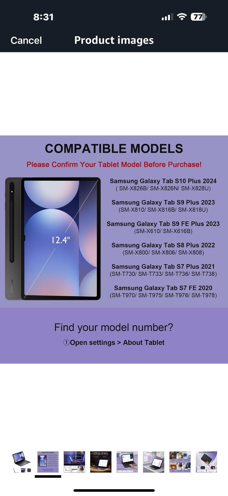 Keyboard Case for Samsung Galaxy Tab S10+/S9+ /S9FE+/ S8+/ S7+/S7 FE 12.4inch