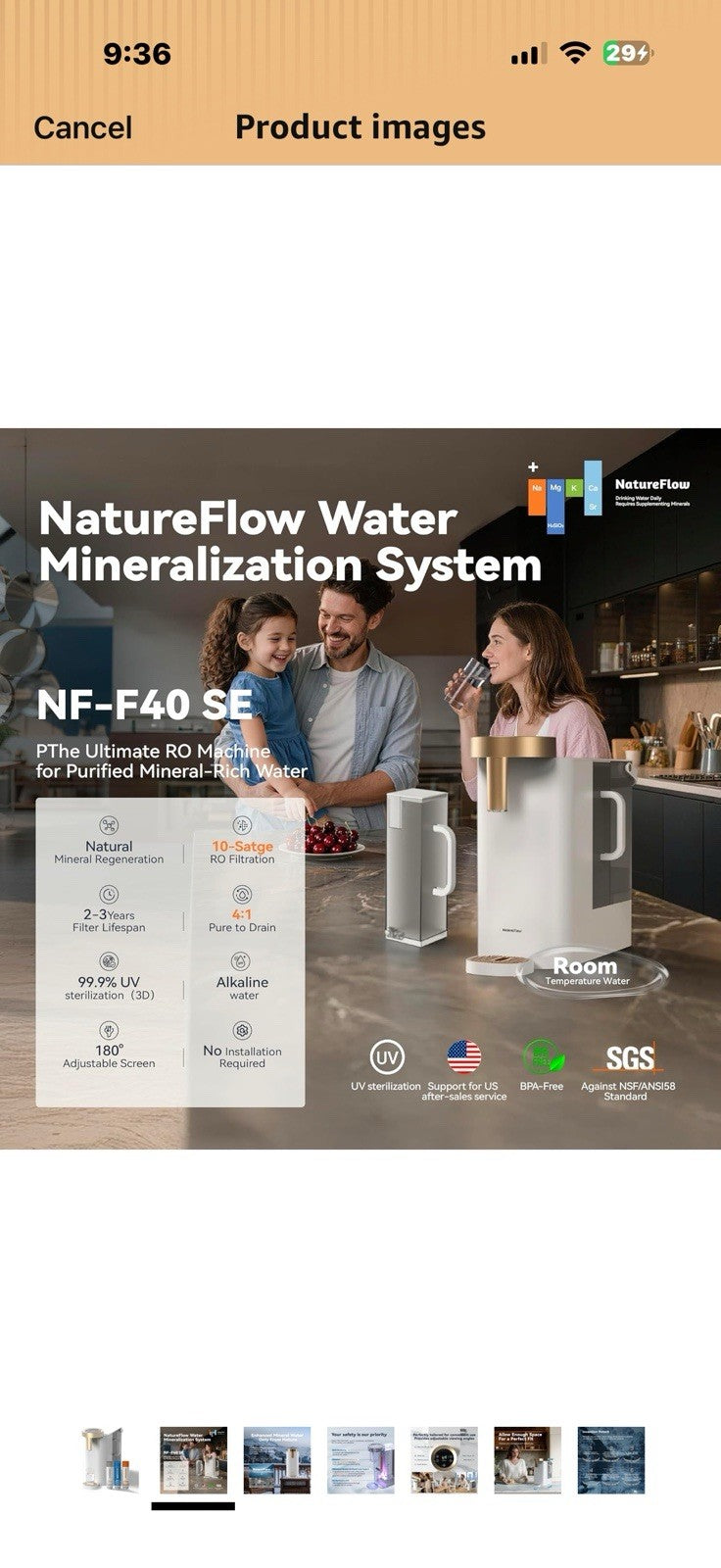 F40 SE Reverse Osmosis Water Filter Countertop with UV, Natural