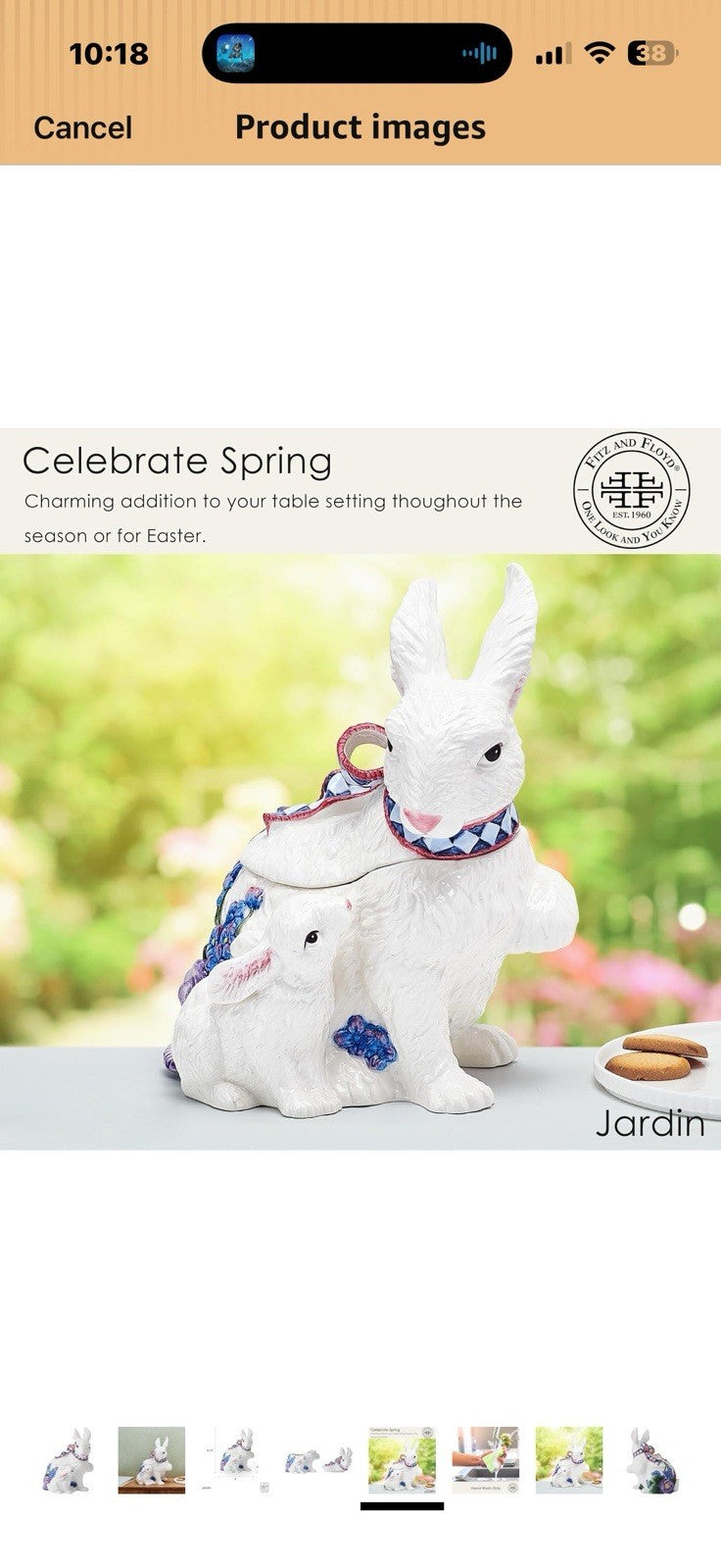 Fitz and Floyd Jardin Rabbit Bunny Easter Countertop Cookie Storage 