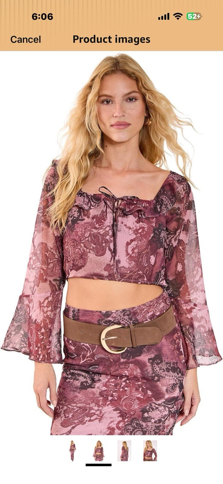 Nasty Gal Paisley Ruffle Fluted Sleeve Top Size 10