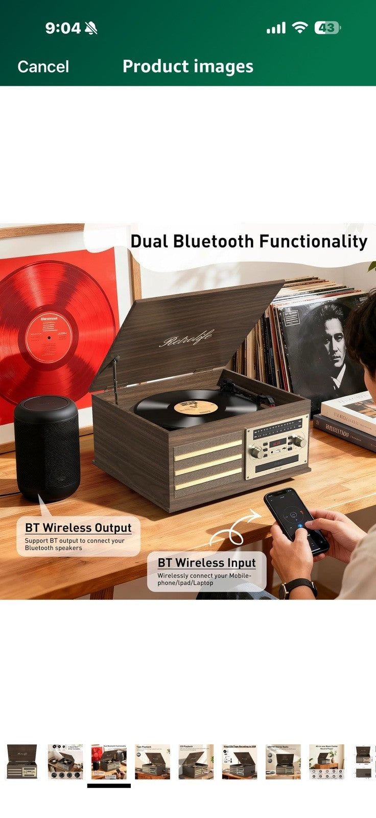 Vinyl Record Player 10-in-1 Music Center Turntable Built-in Speakers Support 3